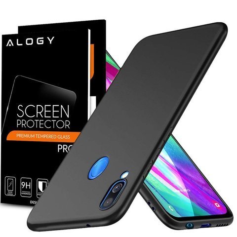 Etui silikonowe Alogy slim case do Samsung Galaxy A40 czarne  + Szkło Alogy