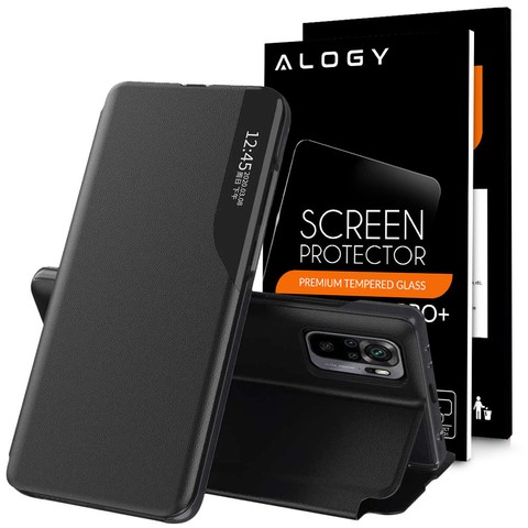 Etui z klapką portfel Alogy skórzane Smart View Cover do Xiaomi Redmi Note 10 Pro + Szkło