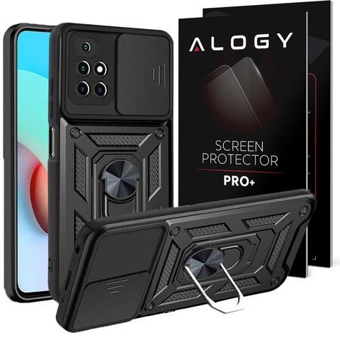 Etui z osłoną aparatu Alogy Camshield Stand Ring do Xiaomi Redmi 10 czarne + Szkło
