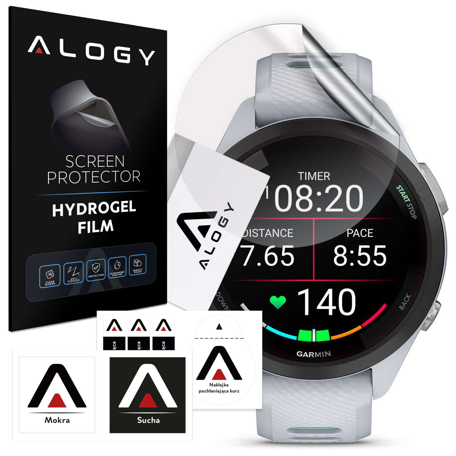 Folia ochronna Hydrożelowa hydrogel Alogy do smartwatcha do Garmin Forerunner 265s