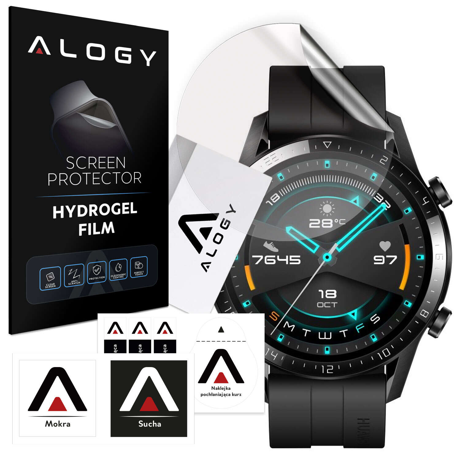 Folia ochronna Hydrożelowa hydrogel Alogy do smartwatcha do Huawei Watch GT