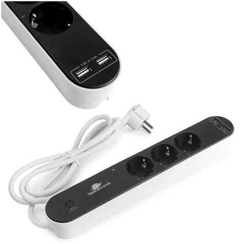 Inteligentna listwa zasilająca Przedłużacz z 2x USB sterowany przez Wi-Fi Smart Life Tuya czarno-biała