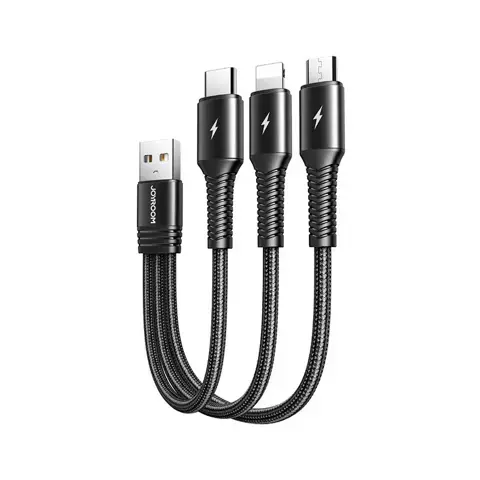 Joyroom 3w1 krótki kabel przewód USB - Lightning / USB Typ C / micro USB 3,5A 15cm czarny (S-01530G9 LCM black)
