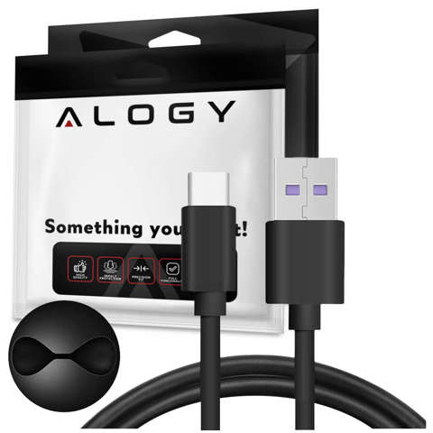 Kabel Alogy szybki przewód USB-A do USB-C Type C 5A 1m Czarny + Organizer