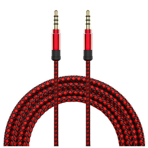 Kabel Audio 2x Mini Jack - Jack 3.5mm długi przewód AUX Oplot mocny 1.5m Czerwony