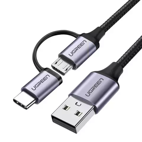 Kabel UGREEN  przewód 2w1 USB - micro USB / USB Typ C 1m 2,4A czarny (30875)