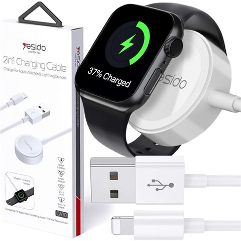 Kabel USB do ładowania 2w1 ładowarka indukcyjna magnetyczna do Apple Watch Przewód do iPhone Lightning Yesido CA70 2.4A 1.2m Biały