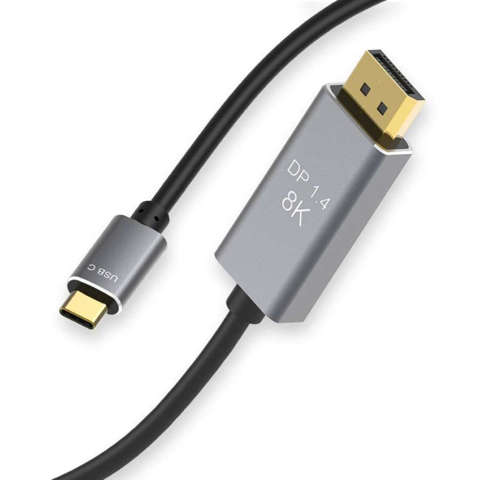 Kabel przewód 1,8m USB-C typ C do DisplayPort 1.4 8K 60Hz Alogy Czarno-srebrny