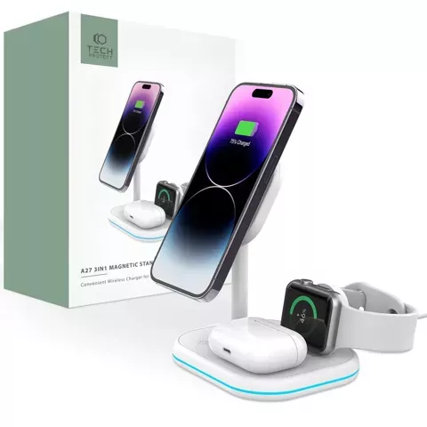 Ładowarka Bezprzewodowa indukcyjna QI15W-A27 3IN1 Magnetic MagSafe Wireless Charger do iPhone/AirPods/Watch Biała