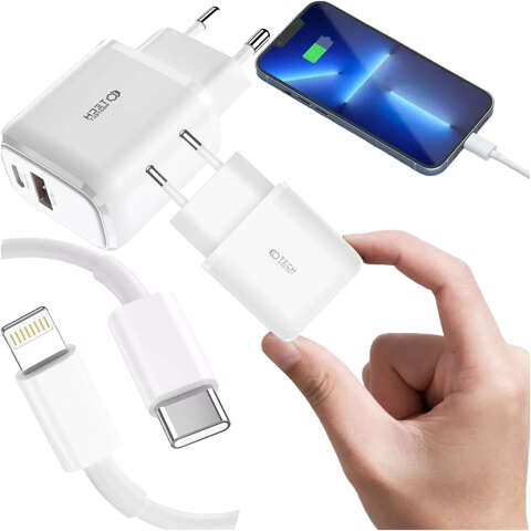 Ładowarka sieciowa 20W USB + typ C USB-C PD QC 3.0 +  Kabel 1M do iPhone iPad iPod biały