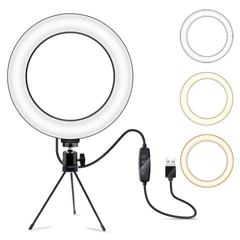 Lampa pierścieniowa LED Ring Lamp 16cm mini Stojak Statyw Tripod Oświetlenie do zdjęć makijażu Selfie