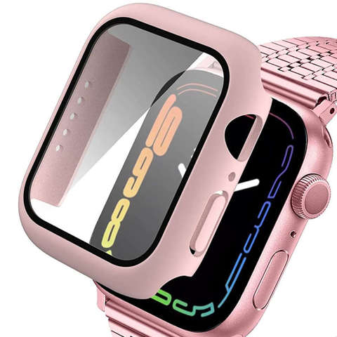 Obudowa Alogy 2w1 nakładka + szkło do Apple Watch 7 45mm Różowa