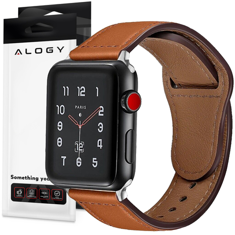 Pasek Alogy Leather Strap Band skóra do Apple Watch 1/2/3/4/5/6/7/8/SE/ULTRA (42/44/45/49mm) brązowy