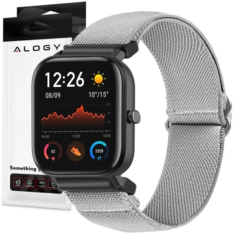 Pasek elastyczny Uniwersalny nylonowy Alogy Nylon opaska do zegarka Smartwatcha 20mm Szary