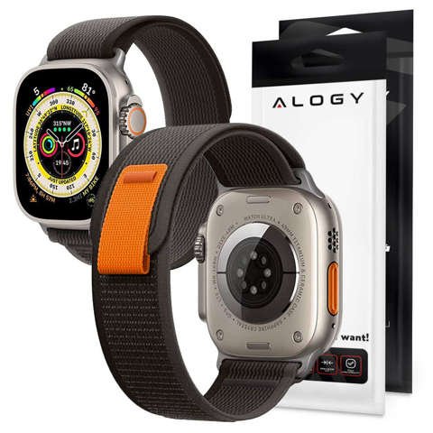 Pasek nylonowy Alogy Sport na rzep do Apple Watch 4/5/6/7/8/SE (38/40/41mm) Czarno-pomarańczowy