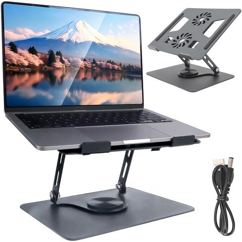 Podstawka stojak stolik pod laptopa 17.3" regulowana 360 chłodząca składany Aluminium 25x21.7cm Alogy Grafitowy