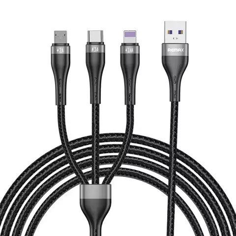Proda Quark pro 3w1 kabel USB - Lightning / USB Typ C/ micro USB 5A 1,2m czarny (PD-B59th)
