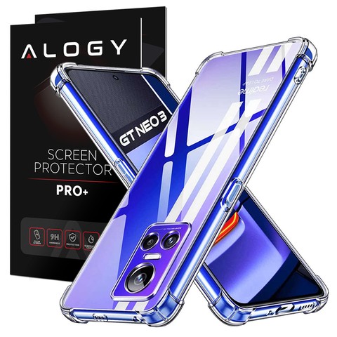 Silikonowe etui pancerne ShockProof Alogy do Realme GT Neo 3 Global Przezroczyste + Szkło