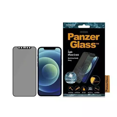 Szkło PanzerGlass E2E Super+ do iPhone 12 Mini Case Friendly AntiBacterial Microfracture Privacy czarny/black