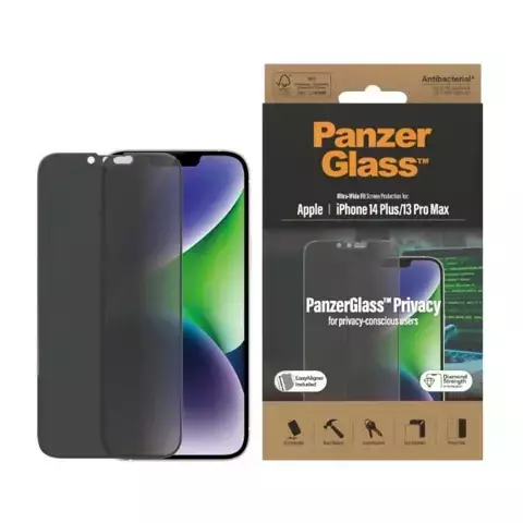 Szkło PanzerGlass Ultra-Wide Fit do iPhone 14 Plus / 13 Pro Max 6,7" Privacy Screen Protection Antibacterial Easy Aligner Included P2785