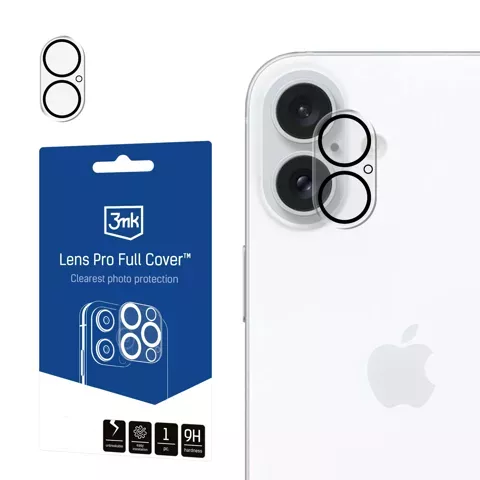 Szkło hybrydowe na aparat do Apple iPhone 16 / 16 Plus osłona na obiektyw 3mk Lens Pro Full Cover pancerna ochrona aparatu