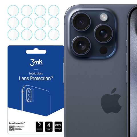 Szkło hybrydowe na aparat iPhone 15 Pro osłona na obiektyw 3mk Lens Protection 4x zestaw