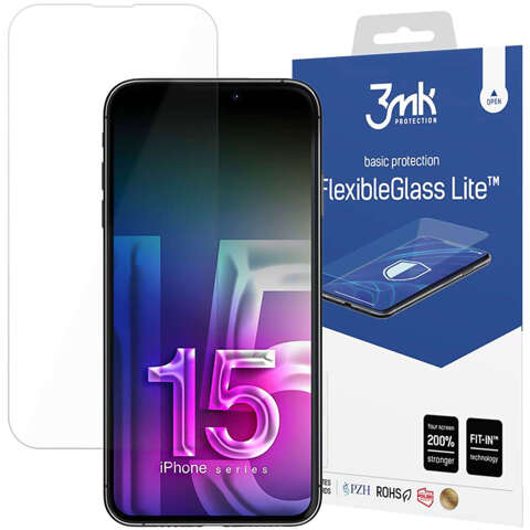Szkło hybrydowe na ekran iPhone 15 Pro 3mk Flexible Glass Lite FG FlexibleGlass niepękające