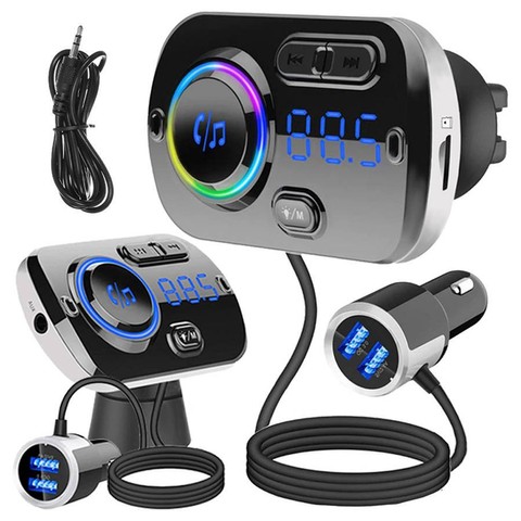 Transmiter FM Ładowarka samochodowa Bluetooth 2x USB QC 3.0 MP3 Quick Charge Czarny