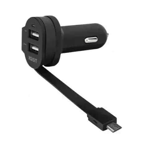 Xqisit ład. sam. 6A Dual USB+microUSB car charger czarny/black 20425