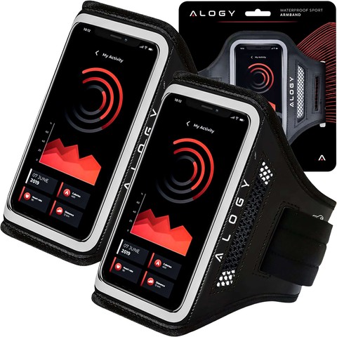 2x Etui do biegania Alogy WaterProof Sport ArmBand wodoodporna opaska na ramię do telefonu 6.7 cali Czarna