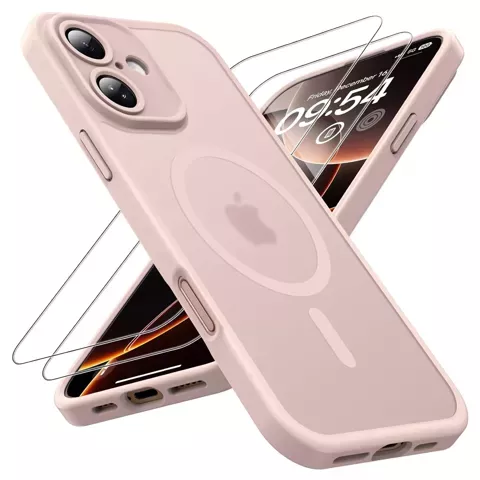 3w1 Zestaw Etui Hybrydowe + Szkło hartowane do Apple iPhone 16 obudowa ochronna Hybrydowe MagSafe z ochroną obiektywu case na telefon Alogy 3in1 Case Pack Różowe