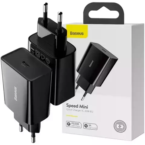 BASEUS Mini Ładowarka sieciowa USB-C PD 20W Czarny