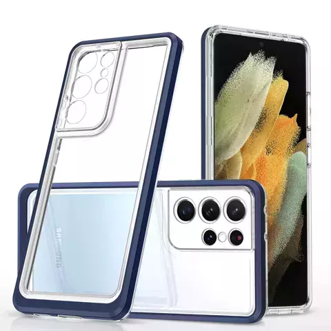 Clear 3in1 etui do Samsung Galaxy S22 Ultra żelowy pokrowiec z ramką niebieski