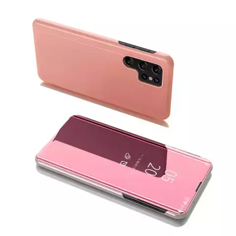 Clear View Case futerał etui z klapką Samsung Galaxy S22 Ultra różowy
