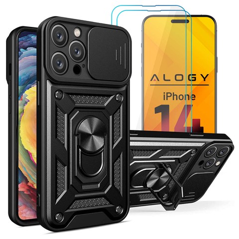 Etui Alogy Camshield Stand Ring z osłonką na aparat do Apple iPhone 14 Pro Max + 2x Szkło