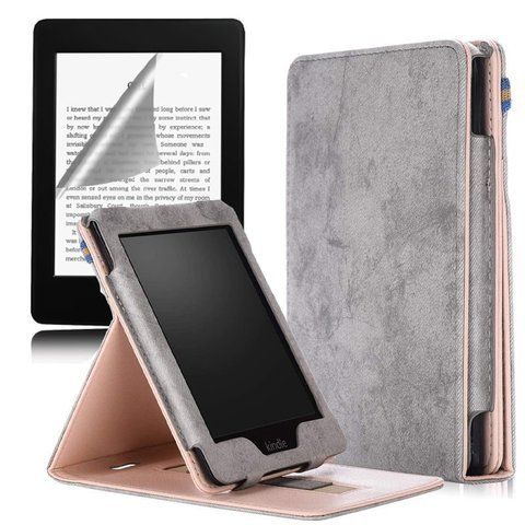 Etui Alogy Slim Leather do Kindle Paperwhite 4 2018/2019 Szare + Folia