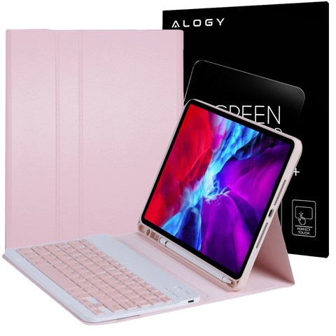 Etui Alogy Smart Case Pencil klawiatura do iPad 10.2 2019/ 2020/ 2021 Różowe + Szkło