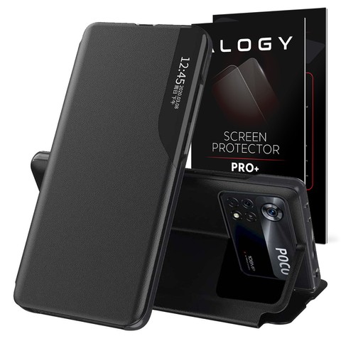 Etui Alogy Smart View Cover z klapką portfel skórzane do Xiaomi Poco X4 Pro 5G + Szkło