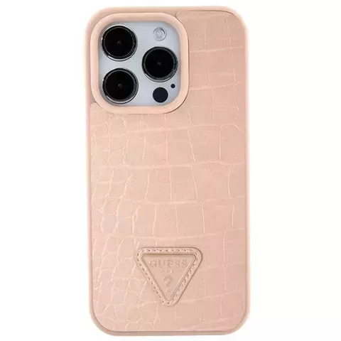 Etui Guess GUHCP15SPCRTHCP do iPhone 15 6.1" różowy/pink hardcase Croco Triangle Metal Logo