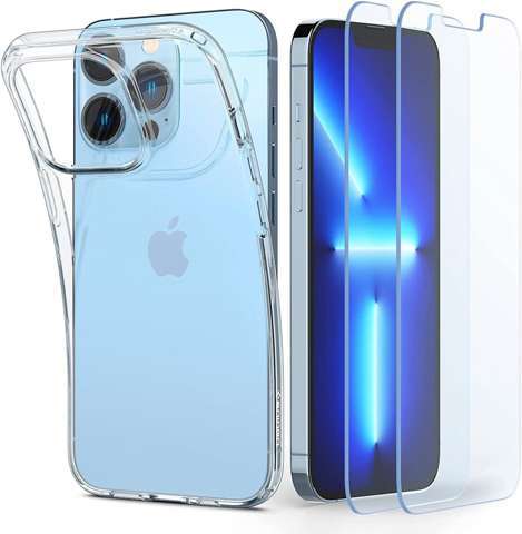 Etui Liquid Crystal + 2x Szkło Glas.TR Slim Spigen do Apple iPhone 13 Pro Max Crystal Clear