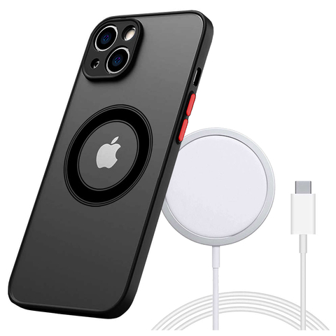 Etui do Apple iPhone 14 obudowa Alogy Hybrid Mag Case do MagSafe z ochroną aparatu matowe czarne + Ładowarka Qi