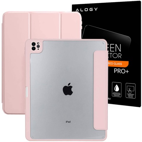 Etui magnetyczne 2w1 Alogy Magnetic Pencil Case do Apple iPad Air 4 2020 / 5 2022 Różowe + Szkło