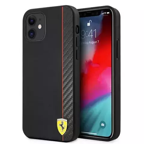 Etui na telefon Ferrari iPhone 12 mini 5,4" czarny/black hardcase On Track Carbon Stripe