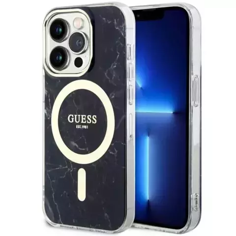 Etui na telefon Guess GUHMP14XPCUMAK do Apple iPhone 14 Pro Max 6,7" czarny/black hardcase Marble MagSafe