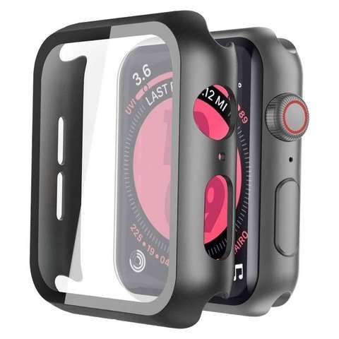 Etui obudowa 2w1 Alogy nakładka ze szkłem do Apple Watch 4/5/6/SE 44mm / 7/8 45mm Czarna