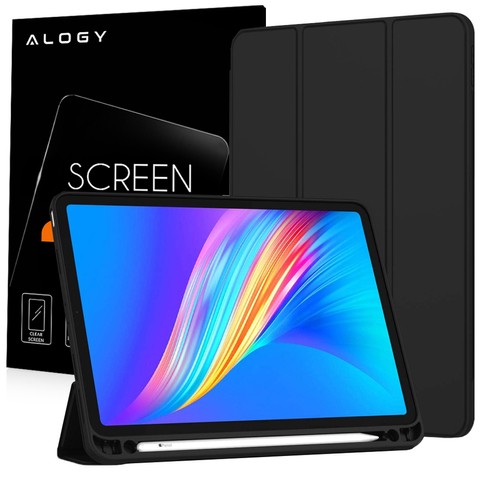 Etui z klapką obudowa Alogy Smart Case Pencil do iPad Pro 12.9 2021 Czarny + Szkło