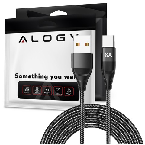 Kabel Alogy przewód USB-A do USB-C Type C 6A 2m Czarny