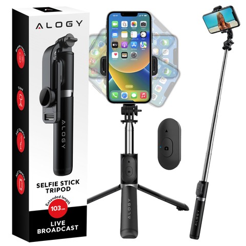 Kijek Selfie Stick Alogy uchwyt do telefonu zdjęć statyw Tripod 103 cm + Pilot Bluetooth Czarny