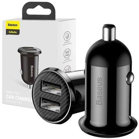 Ładowarka samochodowa Baseus Grain Pro Car Charger 2x USB 4.8A Czarna