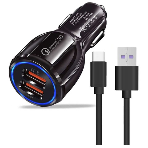 Ładowarka samochodowa szybka Alogy 2x USB 3.1A QC 3.0 18W + Kabel USB-A do USB-C